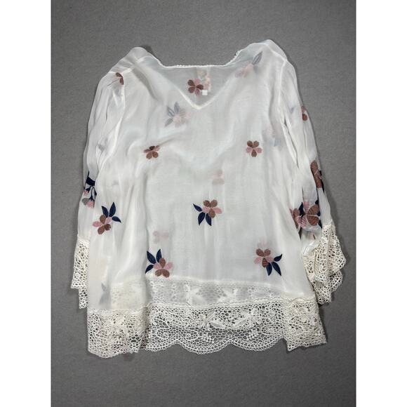 Johnny Was Boho White Dahlia Georgette Blouse Lace Embroidery 3X - Picture 3 of 11